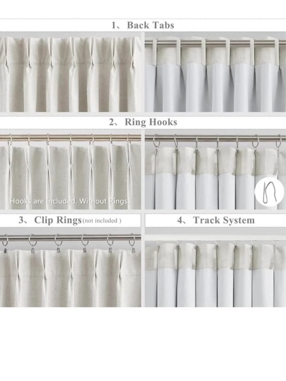 2 panels WEST LAKE Natural Bailey Pinch Pleat Full Blackout Curtains with Liner
